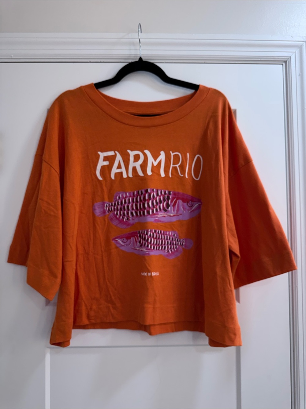 NWOT FARM Rio Orange Graphic Tee with Pink Fish Print - Picture 6 of 9